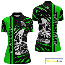 Load image into Gallery viewer, Personalized Green 8 Ball Skull Billiard Shirt For Women Custom Pool Team Jersey, Billiard Outfit TDM4461