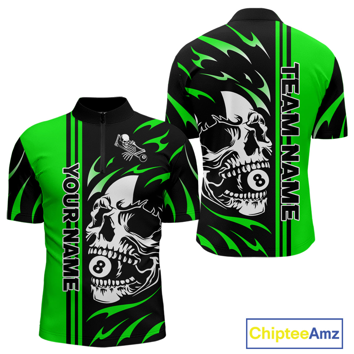 Personalized Green 8 Ball Skull Billiard Shirt For Men Custom Pool Team Jersey, Billiard Outfit TDM4461