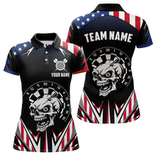Load image into Gallery viewer, Personalized Patriotic Skull Darts Shirt For Women Custom American Flag Darts Jersey Polo &amp; 1/4 Zip TDM4463