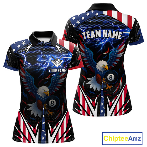 American Flag Eagle 8 Ball Pool Lightning Billiard Shirt For Women Custom Patriotic Billiard Jersey TDM4704