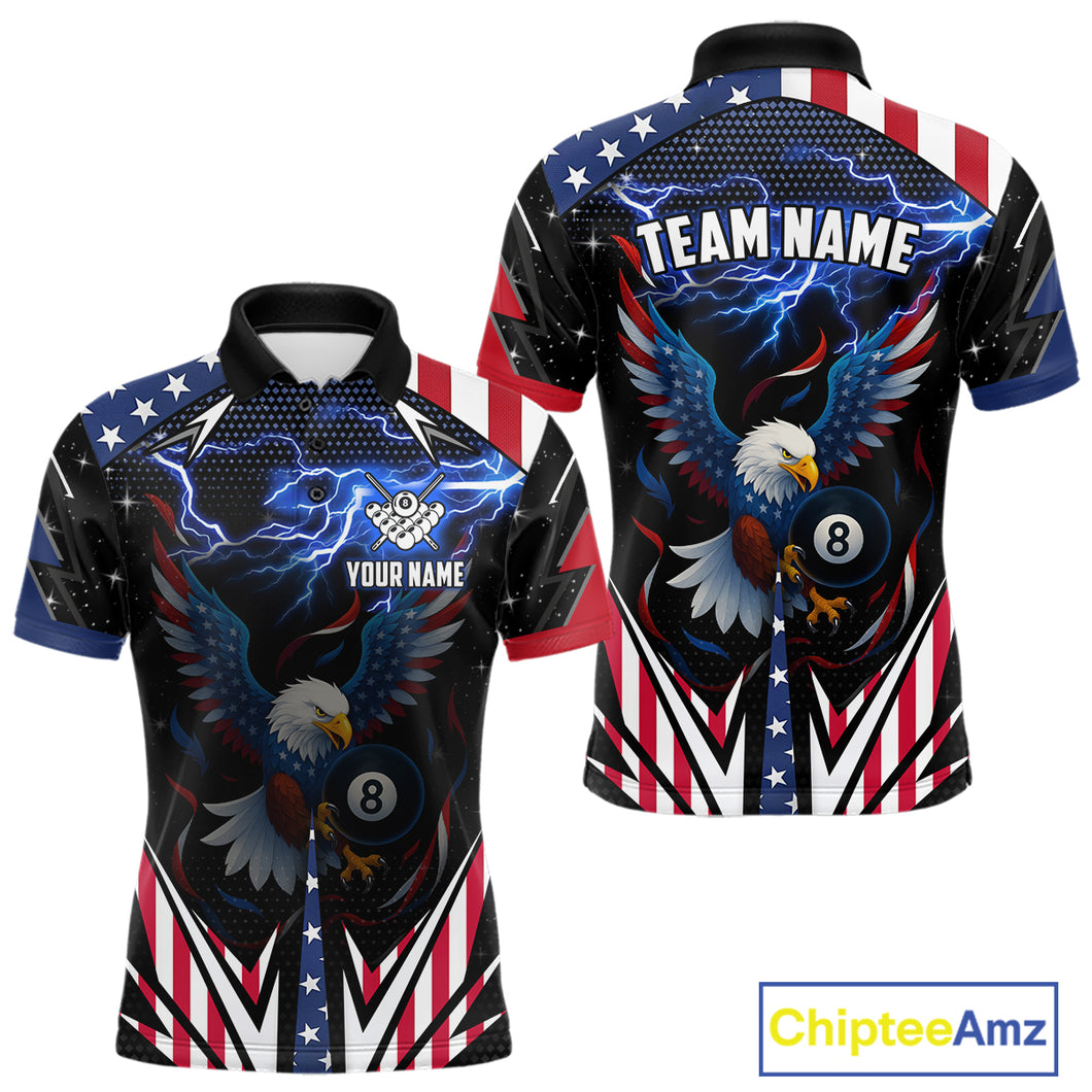 American Flag Eagle 8 Ball Pool Lightning Billiard Shirt For Men Custom Patriotic Billiard Jersey TDM4704