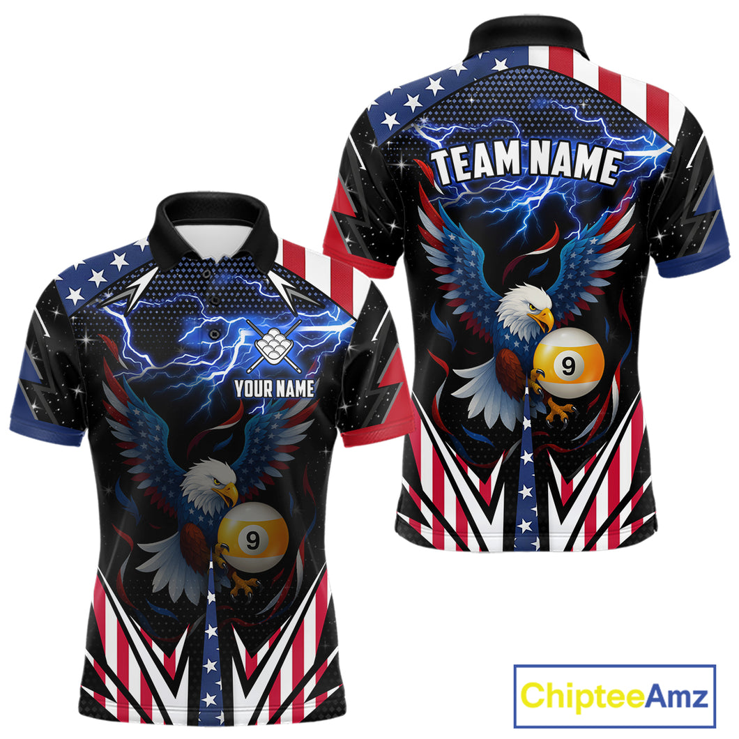 American Flag Eagle 9 Ball Pool Lightning Billiard Shirt For Men Custom Patriotic Billiard Jersey TDM4705