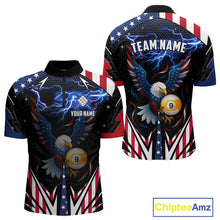Load image into Gallery viewer, American Flag Eagle 9 Ball Pool Lightning Billiard Shirt For Men Custom Patriotic Billiard Jersey TDM4705