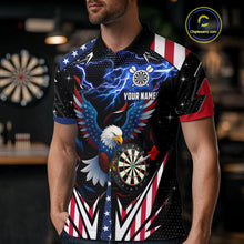 Load image into Gallery viewer, Custom American Flag Eagle Lightning Darts Shirt For Men, Patriotic Darts Jersey Polo &amp; 1/4 Zip TDM4706