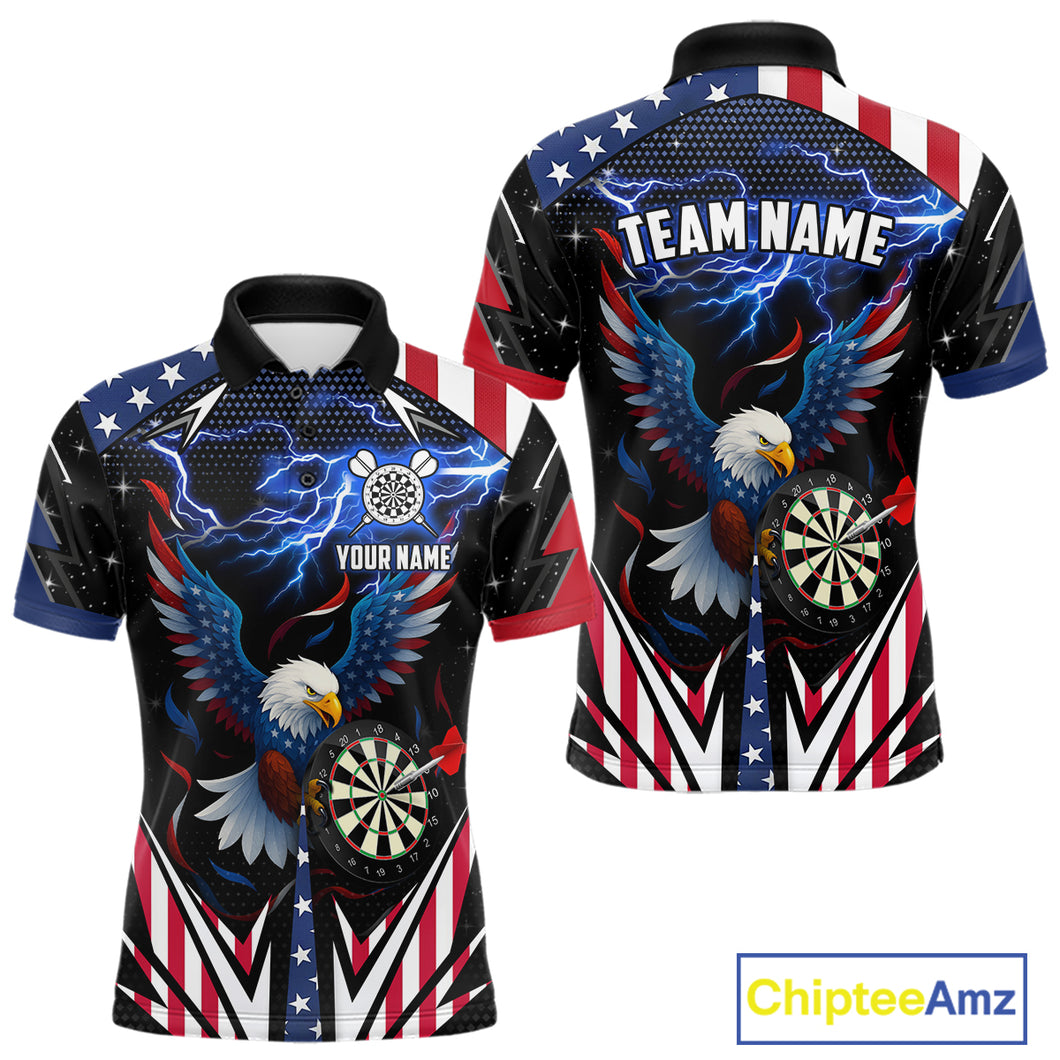 Custom American Flag Eagle Lightning Darts Shirt For Men, Patriotic Darts Jersey Polo & 1/4 Zip TDM4706