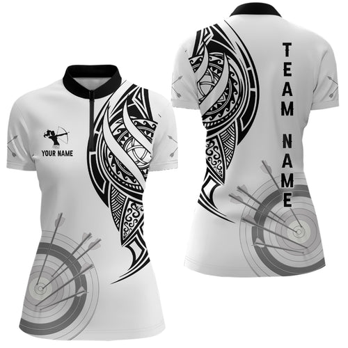 Personalized White Tribal Archery Quarter-Zip Shirts For Women Custom Archery Shirts Design TDM0658