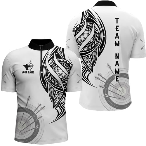 Personalized White Tribal Archery Quarter-Zip Shirts For Men Custom Archery Shirts Design TDM0658