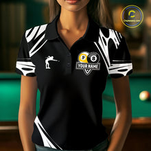 Load image into Gallery viewer, Personalized 8 Ball &amp; 9 Ball Pool Billiard Polo, 1/4 Zip For Women Custom Team Billiard Jersey |White TDM5600