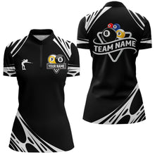 Load image into Gallery viewer, Personalized 8 Ball &amp; 9 Ball Pool Billiard Polo, 1/4 Zip For Women Custom Team Billiard Jersey |White TDM5600