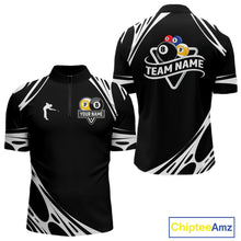 Load image into Gallery viewer, Personalized 8 Ball &amp; 9 Ball Pool Billiard Polo, 1/4 Zip For Men Custom Team Billiard Jersey |White TDM5600