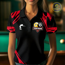 Load image into Gallery viewer, Personalized 8 Ball &amp; 9 Ball Pool Billiard Polo, 1/4 Zip For Women Custom Team Billiard Jersey |Red TDM5601