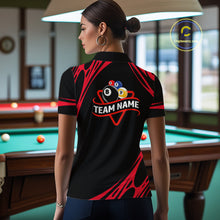Load image into Gallery viewer, Personalized 8 Ball &amp; 9 Ball Pool Billiard Polo, 1/4 Zip For Women Custom Team Billiard Jersey |Red TDM5601