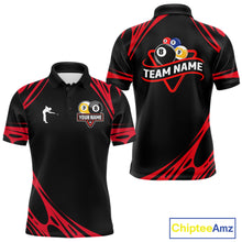 Load image into Gallery viewer, Personalized 8 Ball &amp; 9 Ball Pool Billiard Polo, 1/4 Zip For Men Custom Team Billiard Jersey |Red TDM5601