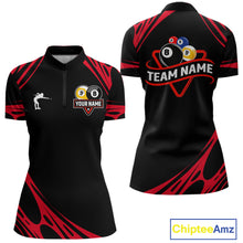 Load image into Gallery viewer, Personalized 8 Ball &amp; 9 Ball Pool Billiard Polo, 1/4 Zip For Women Custom Team Billiard Jersey |Red TDM5601