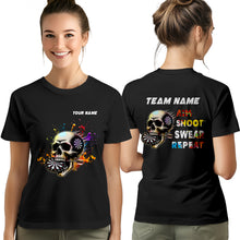 Load image into Gallery viewer, Aim Shoot Swear Repeat Colorful Skull Black Dart T-Shirts Custom Funny Dart Shirts For Darts Player TDM3946