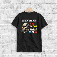 Load image into Gallery viewer, Aim Shoot Swear Repeat Colorful Skull Black Dart T-Shirts Custom Funny Dart Shirts For Darts Player TDM3946