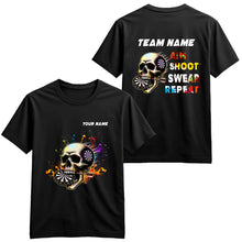 Load image into Gallery viewer, Aim Shoot Swear Repeat Colorful Skull Black Dart T-Shirts Custom Funny Dart Shirts For Darts Player TDM3946