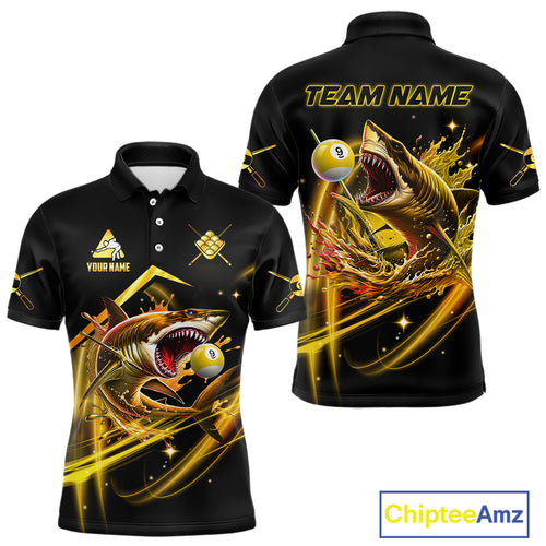 Yellow 9 Ball Pool Billiard Shark Polo & Quarter Zip For Men Custom Team League Billiard Jerseys TDM4475