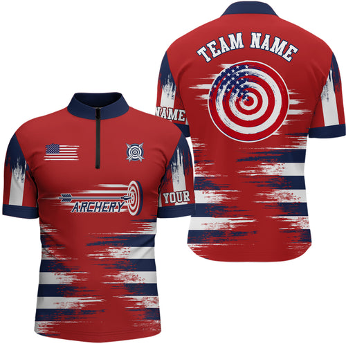 Personalized Red US Archery Target Men Quarter-Zip Shirts Custom Team Name Archery Jersey TDM0470