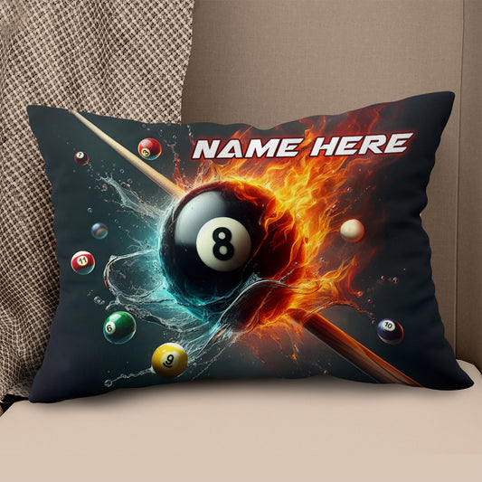 8 Ball Pool In Water And Fire Throw Pillow, Personalized Billiard Pillow TDM0840