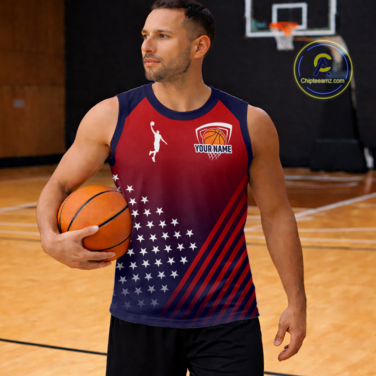 Personalized American Flag Basketball Jersey Custom Name And Number Patriotic Basketball Shirt|Red TDM5628