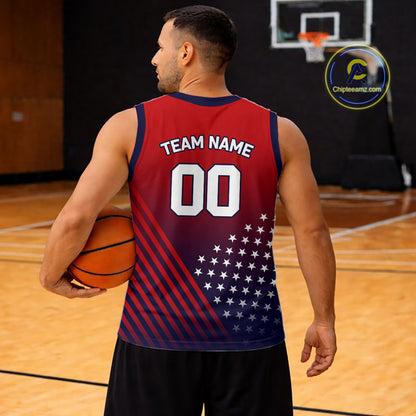 Personalized American Flag Basketball Jersey Custom Name And Number Patriotic Basketball Shirt|Red TDM5628