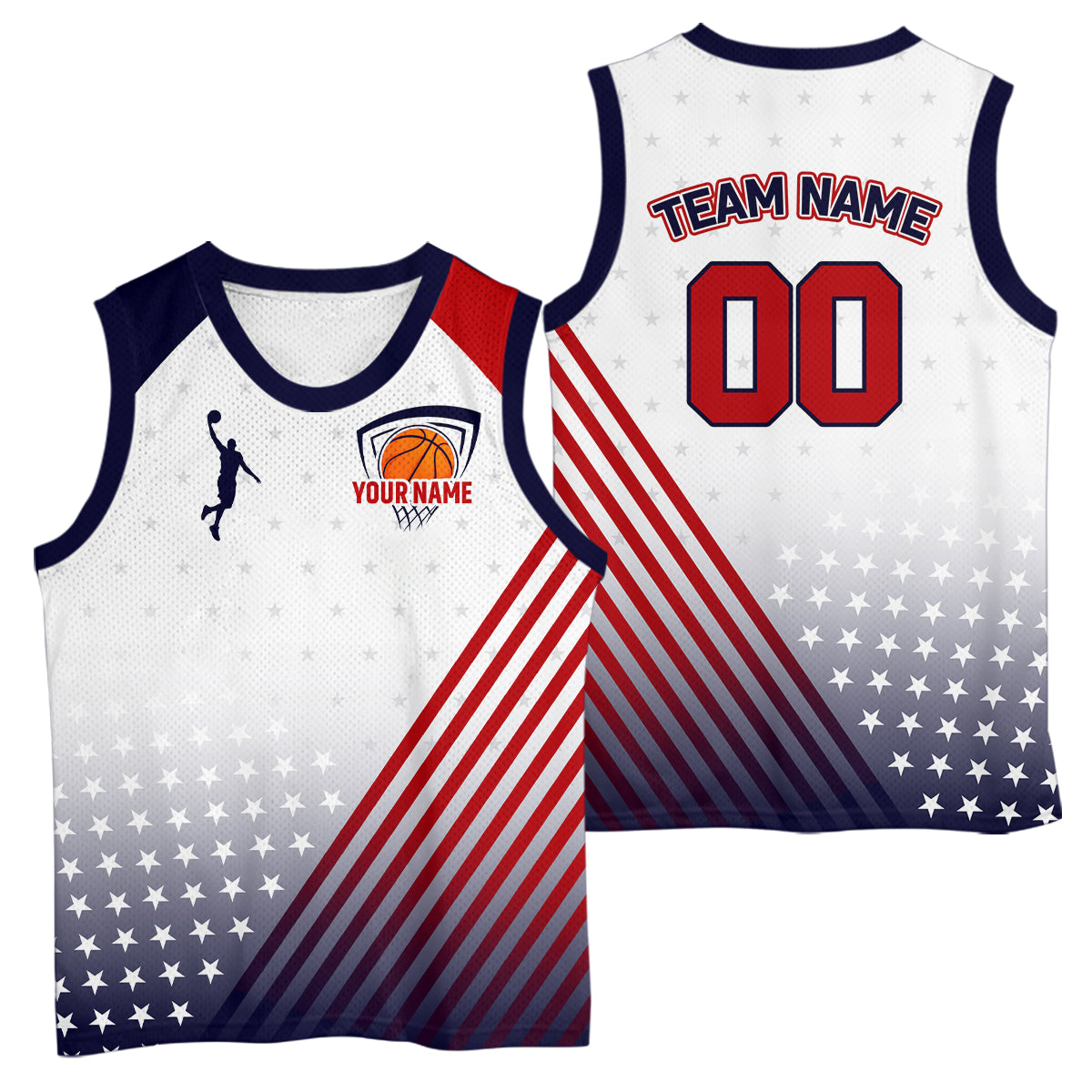 Personalized American Flag Basketball Jersey Custom Name & Number Patriotic Basketball Shirt|White TDM5629