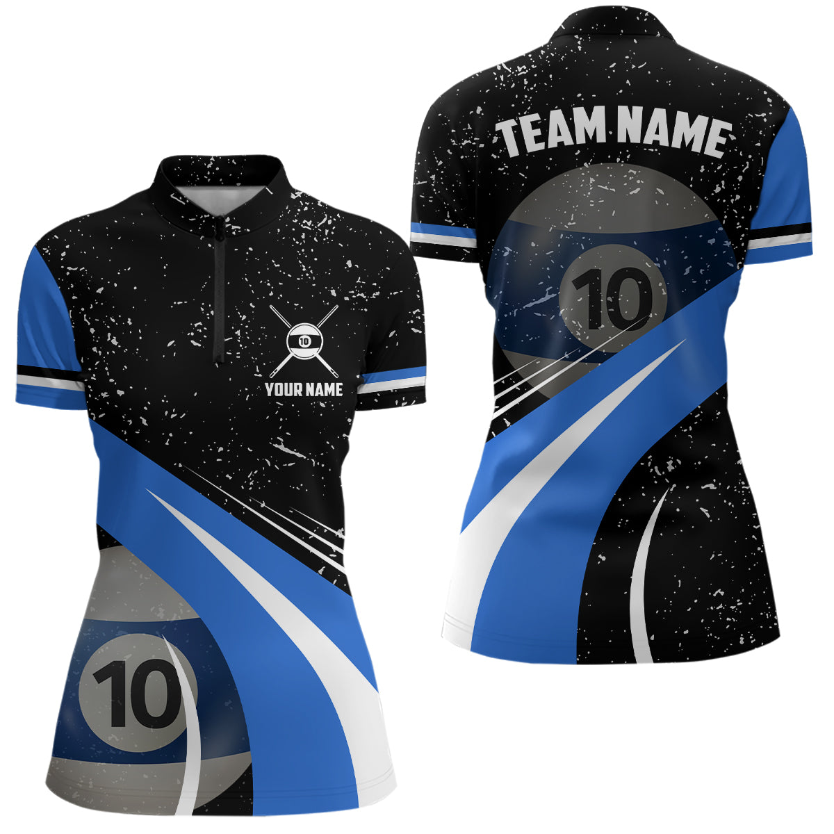 10 Ball Pool Billiard Jersey Grunge Style Custom Women Quarter-Zip Shirt, 10 Ball Pool Shirt TDM1033