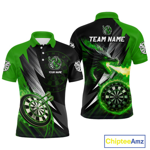 Personalized Striking Black And Green Flaming Dragon Dart Shirts For Men Custom Dart Team Jerseys TDM4299