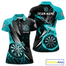 Load image into Gallery viewer, Personalized Strike Black &amp; Turquoise Flaming Dragon Dart Shirts For Women Custom Dart Team Jersey TDM4300