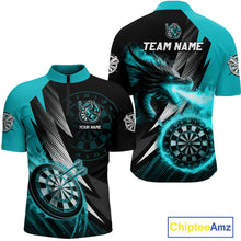 Load image into Gallery viewer, Personalized Strike Black &amp; Turquoise Flaming Dragon Dart Shirts For Men Custom Dart Team Jersey TDM4300