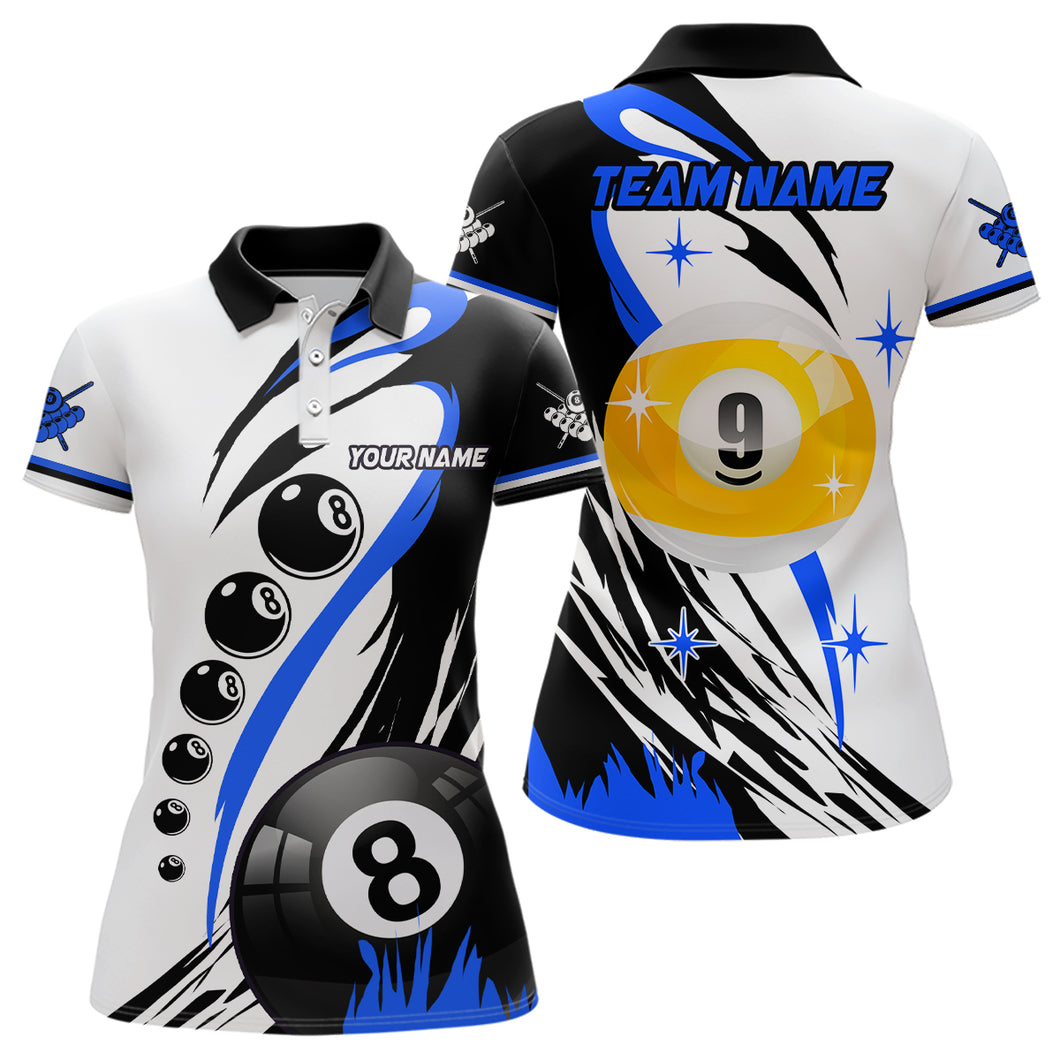 Personalized Billiard 8 Ball & 9 Ball Pool Shirts For Women Custom Billiard Team Jerseys | Blue TDM2409