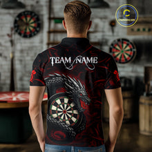 Load image into Gallery viewer, Black And Red Dragon Darts Shirt For Men Custom Darts League Team Jersey Polo &amp; Quarter Zip TDM4723