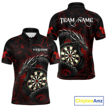 Load image into Gallery viewer, Black And Red Dragon Darts Shirt For Men Custom Darts League Team Jersey Polo &amp; Quarter Zip TDM4723