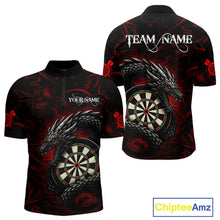 Load image into Gallery viewer, Black And Red Dragon Darts Shirt For Men Custom Darts League Team Jersey Polo &amp; Quarter Zip TDM4723