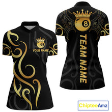 Load image into Gallery viewer, Black And Gold 8 Ball Crown Tribal Billiard Shirt For Women Custom Pool Jersey Billiard Team Shirt TDM4724