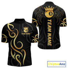 Load image into Gallery viewer, Black And Gold 8 Ball Crown Tribal Billiard Shirt For Men Custom Pool Jersey Billiard Team Shirt TDM4724