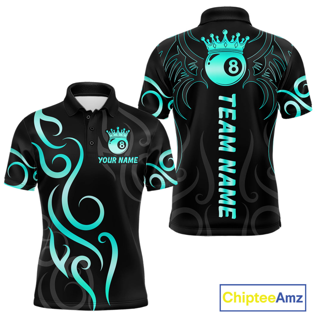 Black And Blue Cyan 8 Ball Crown Billiard Shirt For Men Custom Pool Team Jersey Polo & 1/4 Zip TDM4726
