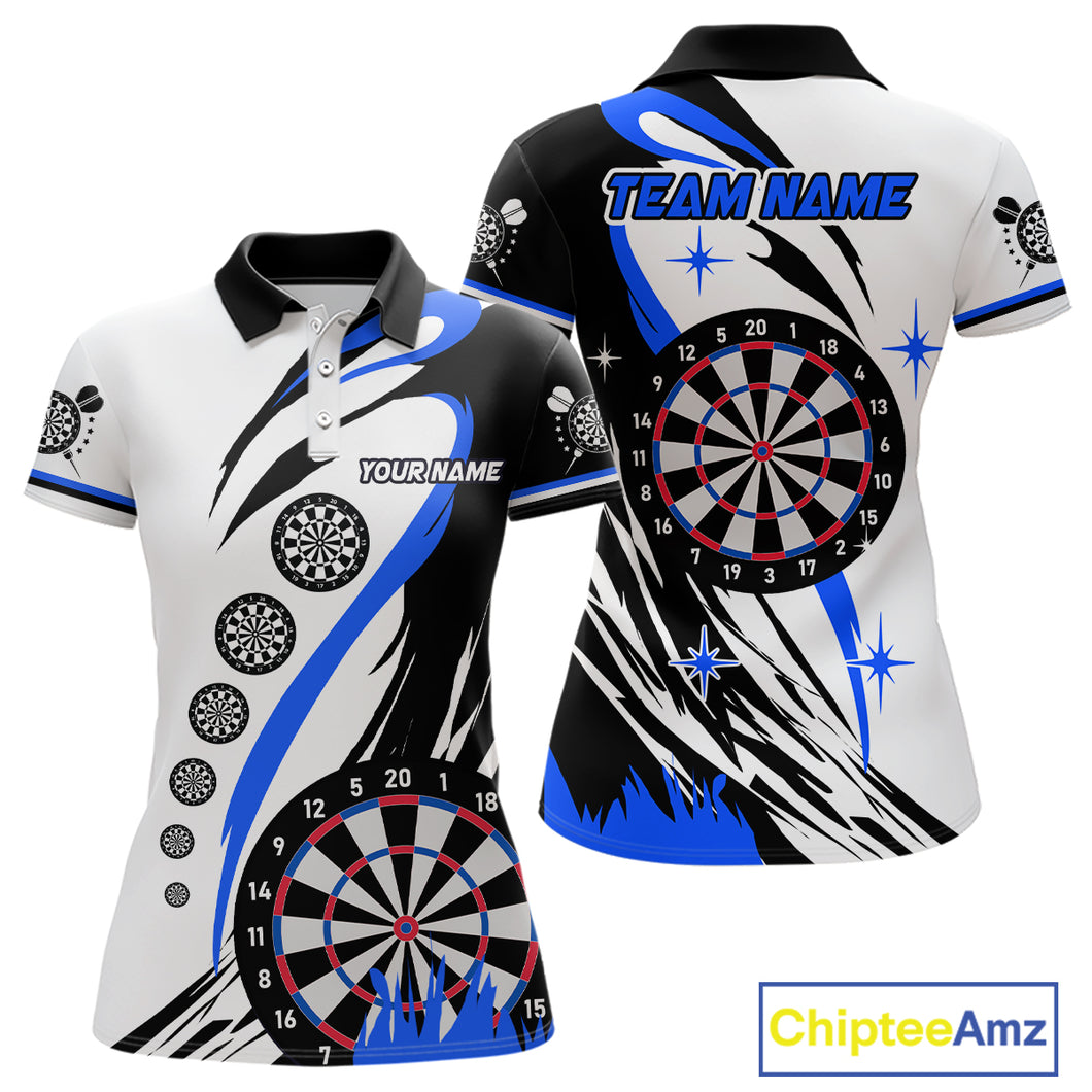 Personalized Funny Dartboard Darts Polo & Quarter Zip For Women Custom Darts Team Jerseys | Blue TDM4124