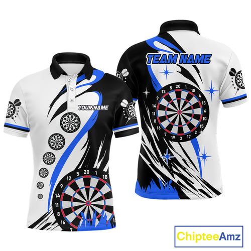 Personalized Funny Dartboard Darts Polo & Quarter Zip For Men Custom Darts Team Jerseys | Blue TDM4124