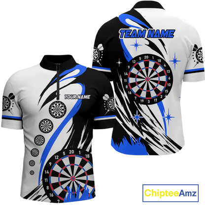 Personalized Funny Dartboard Darts Polo & Quarter Zip For Men Custom Darts Team Jerseys | Blue TDM4124
