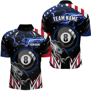 US Flag Lightning 8 Ball Pool Billiard Jerseys For Men Custom Patriotic Team League Billiard Shirts TDM1953