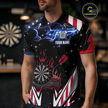 Load image into Gallery viewer, Personalized Thunder Lightning American Flag Darts Shirt For Men, Patriotic Darts League Jersey TDM4504