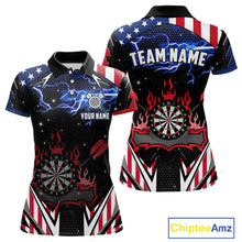 Load image into Gallery viewer, Personalized Thunder Lightning American Flag Darts Shirt For Women, Patriotic Darts League Jersey TDM4504
