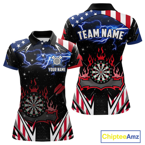 Personalized Thunder Lightning American Flag Darts Shirt For Women, Patriotic Darts League Jersey TDM4504