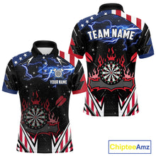Load image into Gallery viewer, Personalized Thunder Lightning American Flag Darts Shirt For Men, Patriotic Darts League Jersey TDM4504