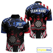 Load image into Gallery viewer, Personalized Thunder Lightning American Flag Darts Shirt For Men, Patriotic Darts League Jersey TDM4504