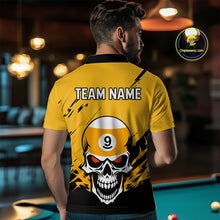 Load image into Gallery viewer, Personalized Yellow Black 9 Ball Skull Billiard Jersey For Men Custom Funny 9 Ball Pool Team Shirt TDM4732