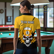 Load image into Gallery viewer, Personalized Yellow Black 9 Ball Skull Billiard Jersey For Women Custom Funny 9 Ball Pool Team Shirt TDM4732