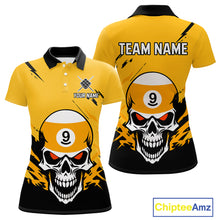 Load image into Gallery viewer, Personalized Yellow Black 9 Ball Skull Billiard Jersey For Women Custom Funny 9 Ball Pool Team Shirt TDM4732